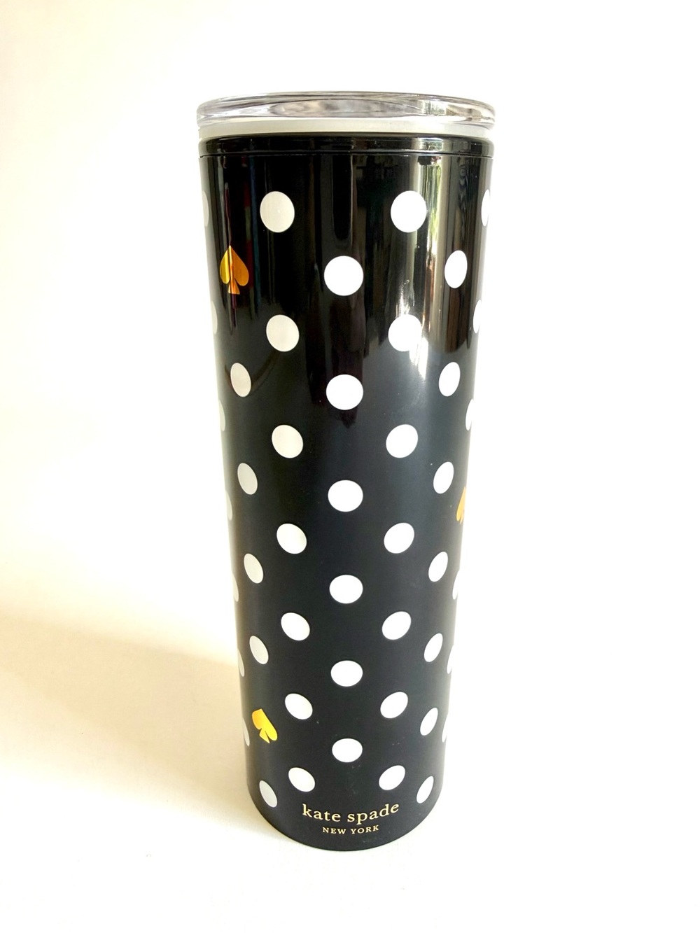 Kate Spade Black Polka Dot 16oz Thermal Travel Coffee Mug Tumbler Cup Chic NWT